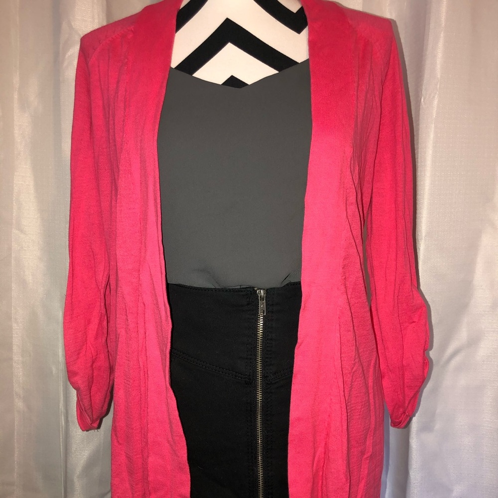 Pink open front sweater
